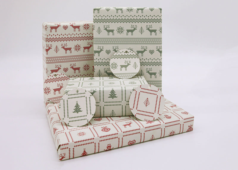 Carton of 30 Retro Festive Knits - Recyclable Wrapping Paper & Tags