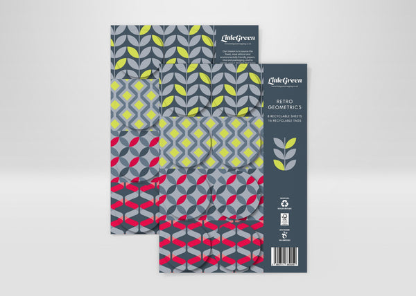 Carton of 30 Geometric Acid Patterns Recyclable Wrapping Paper & Tags