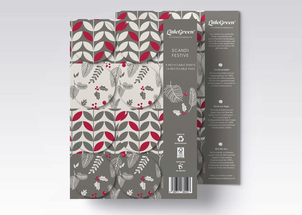 Carton of 30 Scandi Christmas Wrapping Paper & Tags